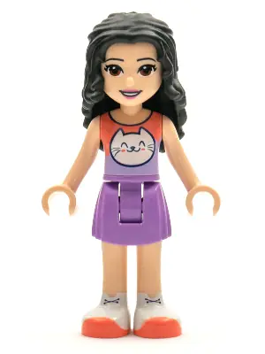 FRND0427:  Friends Emma - Medium Lavender Skirt, Coral and Lavender Top with Cat Head