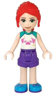 FRND0431:  Friends Mia - Dark Purple Shorts, White Top with Pug Head
