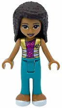 Minifigurka: FRND0434:  Friends Andrea - Dark Turquoise Pants, Magenta Top with Gold Vest