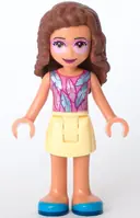 Minifigurka: FRND0439:  Friends Olivia (Nougat) - Bright Light Yellow Skirt, Dark Pink Top with Feathers, Bright Pink Tinted Glasses
