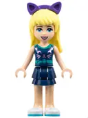 Minifigurka: FRND0440:  Friends Stephanie - Dark Blue Layered Skirt, Sleeveless Top with Cat Face, Dark Purple Cat Ears
