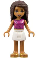 Minifigurka: FRND0441:  Friends Andrea - White Skirt, Magenta Sleeveless Shirt with Hearts and Rabbit Face