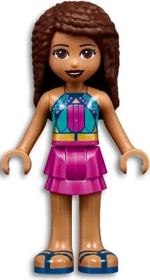 FRND0444:  Friends Andrea - Dark Turquoise Halter Top with Magenta Stripes and Dots, Magenta Skirt