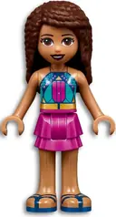 Minifigurka: FRND0444:  Friends Andrea - Dark Turquoise Halter Top with Magenta Stripes and Dots, Magenta Skirt