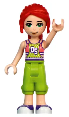 FRND0446:  Friends Mia - Coral and Lime Jersey, Lime Trousers, Dark Purple and White Shoes