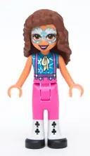 Minifigurka: FRND0447:  Friends Olivia (Nougat) - Metallic Light Blue and White Face Paint, Dark Pink Pants, Black and White Leggings and Shoes