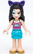Minifigurka: FRND0449:  Friends Emma - Medium Azure Skirt, Gold Shoes, Butterfly Face Paint, Dark Purple Cat Ears