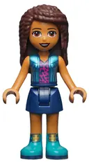 Minifigurka: FRND0456:  Friends Andrea - Dark Blue Skirt, Metallic Light Blue Jacket over Magenta Top