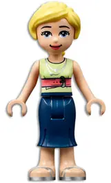FRND0461:  Friends Marisa - Dark Blue Skirt, Yellowish Green Shirt with Coral Belt, Silver Sandals
