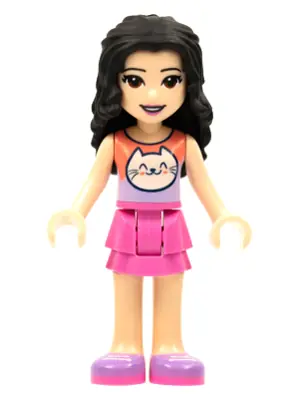 FRND0465:  Friends Emma - Coral and Lavender Cat Shirt, Dark Pink Skirt, Medium Lavender Shoes