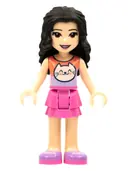 Minifigurka: FRND0465:  Friends Emma - Coral and Lavender Cat Shirt, Dark Pink Skirt, Medium Lavender Shoes