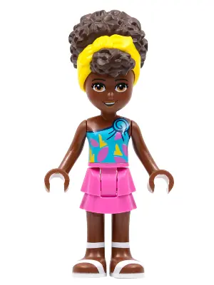 FRND0483:  Friends Nandi - Dark Azure Single Strap Tank Top, Dark Pink Skirt, White Sandals, Yellow Head Wrap