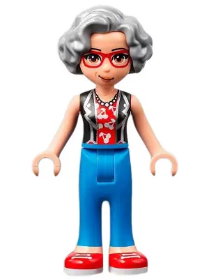 FRND0489:  Friends Dottie - Blue Trousers with Red Shoes, Black Vest over Red Shirt with Cherries