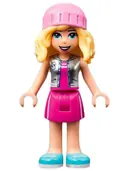 Minifigurka: FRND0490:  Friends Stephanie - Magenta Skirt and Top with Silver Vest, Bright Pink Hat