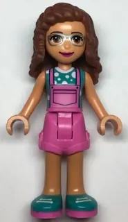 FRND0496:  Friends Olivia (Nougat) - Dark Pink Overalls, Dark Turquoise Top