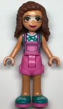 Minifigurka: FRND0496:  Friends Olivia (Nougat) - Dark Pink Overalls, Dark Turquoise Top
