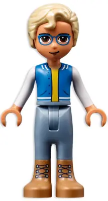 FRND0502:  Friends Sebastian - Medium Nougat Boots, Sand Blue Trousers, Blue Vest with Pockets, Yellow Undershirt