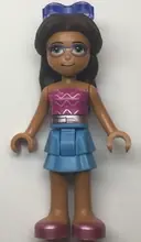 Minifigurka: FRND0503:  Friends Layla - Medium Blue Skirt, Dark Pink Top with Metallic Pink Belt, Sunglasses