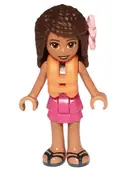 Minifigurka: FRND0505:  Friends Andrea - Dark Turquoise Halter Top, Magenta Skirt, Orange Life Jacket, Bright Pink Flower
