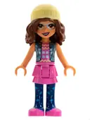 Minifigurka: FRND0509:  Friends Olivia (Nougat) - Dark Pink Skirt, Dark Blue Leggings, Bright Light Yellow Knit Cap
