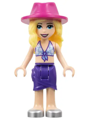 FRND0511:  Friends Stephanie - Medium Blue Swimsuit Top, Dark Purple Skirt, Silver Shoes, Magenta Hat