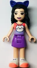 Minifigurka: FRND0514:  Friends Emma - Coral and Lavender Top with Cat Head, Medium Lavender Skirt, White Shoes, Dark Purple Cat Ears