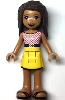 Minifigurka: FRND0517:  Friends Andrea - Yellow Skirt with Black Hem, Magenta and White Top with Belt