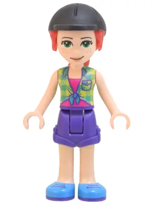 FRND0522:  Friends Mia - Lime Plaid Shirt, Dark Purple Shorts, Black Riding Helmet