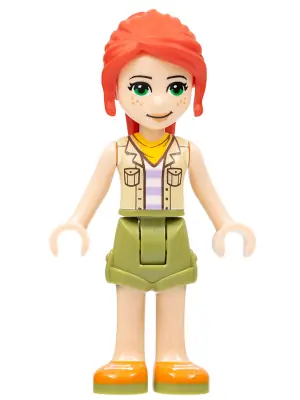 FRND0527:  Friends Mia - Olive Green Shorts, Orange Shoes, Tan Vest, Bright Light Orange Scarf