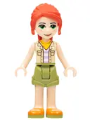 Minifigurka: FRND0527:  Friends Mia - Olive Green Shorts, Orange Shoes, Tan Vest, Bright Light Orange Scarf
