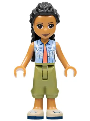 FRND0528:  Friends Dr. Makena - Olive Green Trousers, Tan Shoes, Bright Light Blue Vest over Coral Shirt