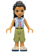 Minifigurka: FRND0528:  Friends Dr. Makena - Olive Green Trousers, Tan Shoes, Bright Light Blue Vest over Coral Shirt
