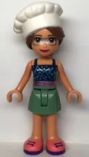 Minifigurka: FRND0539:  Friends Olivia (Nougat) - Sand Green Skirt, Dark Blue Top with Metallic Pink Belt, White Chef Toque with Hair