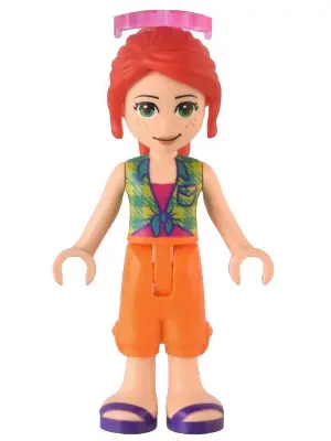 FRND0549:  Friends Mia - Lime Plaid Shirt, Orange Cropped Trousers, Dark Purple Sandals, Sunglasses