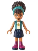 Minifigurka: FRND0551:  Friends Andrea - Dark Turquoise Jacket over White Top with Crown, Dark Blue Skirt with Magenta Boots, Dark Turquoise Head Wrap