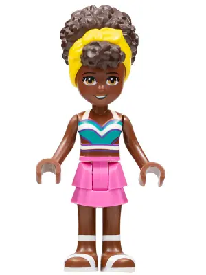 FRND0555:  Friends Nandi - White and Dark Turquoise Bikini Top, Dark Pink Skirt, White Sandals, Yellow Head Wrap