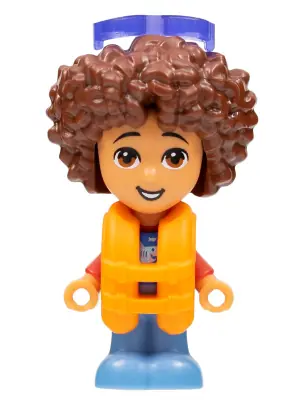 FRND0557:  Friends Santiago - Micro Doll, Red and Blue Shirt with Shark, Orange Life Jacket, Trans-Purple Sunglasses