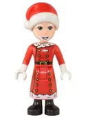 Minifigurka: FRND0560:  Friends Santa - Red Jacket and Skirt with Buttons and White Trim, Santa Hat