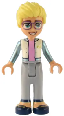 FRND0569:  Friends Olly - White Jacket with Metallic Light Blue Sleeves, Light Bluish Gray Trousers, Dark Blue Shoes