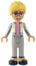 Minifigurka: FRND0569:  Friends Olly - White Jacket with Metallic Light Blue Sleeves, Light Bluish Gray Trousers, Dark Blue Shoes