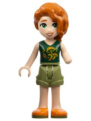 FRND0576:  Friends Autumn - Dark Green Top with Mushrooms, Olive Green Shorts, Orange Shoes