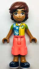 Minifigurka: FRND0581:  Friends Leo - Dark Azure, Yellow, and Lime Shirt, Coral Cropped Trousers, Dark Blue Shoes