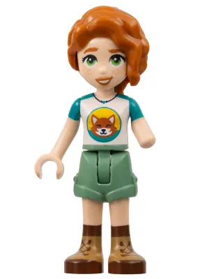 FRND0584:  Friends Autumn - Dark Turquoise and White Top with Fox, Sand Green Shorts, Nougat and Reddish Brown Boots