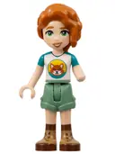 Minifigurka: FRND0584:  Friends Autumn - Dark Turquoise and White Top with Fox, Sand Green Shorts, Nougat and Reddish Brown Boots