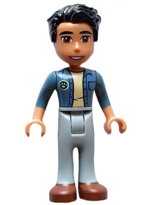 FRND0595:  Friends Dr. Marlon - Sand Blue Unbuttoned Shirt, Light Bluish Gray Trousers, Reddish Brown Shoes
