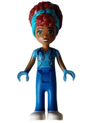 FRND0597:  Friends Gabriela - Medium Blue Shirt with Stethoscope, Blue Trousers, White Shoes, Medium Azure Head Wrap
