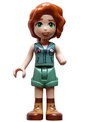 FRND0598:  Friends Autumn - Sand Green Vest over White Shirt, Sand Green Shorts, Nougat and Reddish Brown Boots