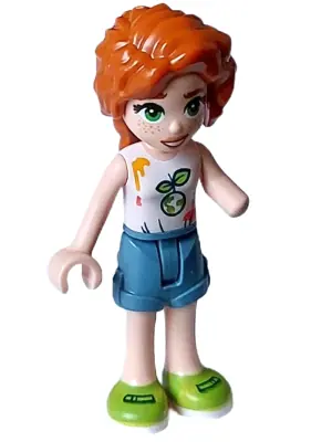 FRND0601:  Friends Autumn - White Sleeveless Top, Sand Blue  Shorts, Lime Shoes
