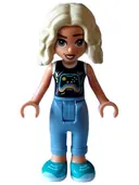 Minifigurka: FRND0604:  Friends Nova - Black and White Shirt with Video Game Controller, Sand Blue Trousers with Cuffs, Dark Turquoise Shoes