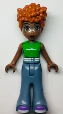 Minifigurka: FRND0608:  Friends Naomi (Medium Brown) - Green Sleeveless Top, Sand Blue Bell-Bottoms, Medium Lavender Shoes